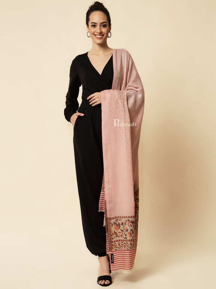 Pashtush India Womens Shawls Pashtush Women's Soft Wool Cashmere Blended Shawl, Ethnic Palla, Blush Pink