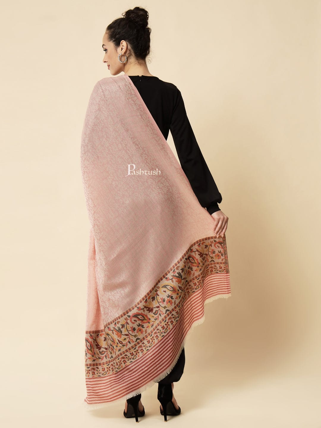 Pashtush India Womens Shawls Pashtush Women's Soft Wool Cashmere Blended Shawl, Ethnic Palla, Blush Pink