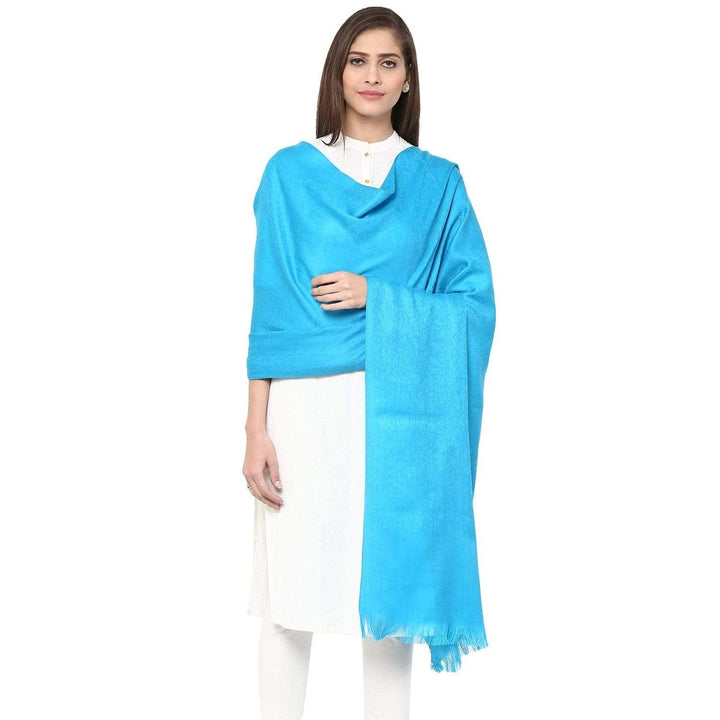 Pashtush Women'S Soft Wool Shawl Majenta With Jacquard Design, Aqua