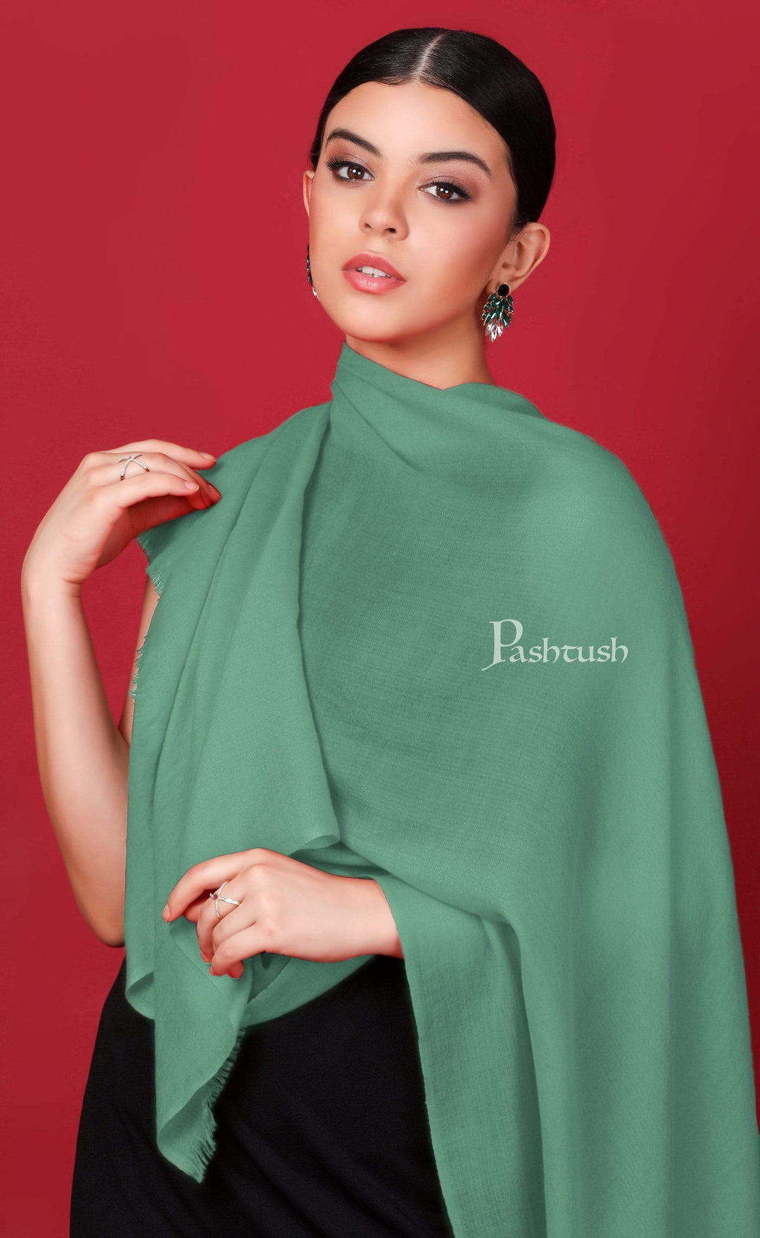 Pashtush India 70x200 Pashtush Womens Cashmere Pashmina Scarf, Diamond Weave, Pistachio Green