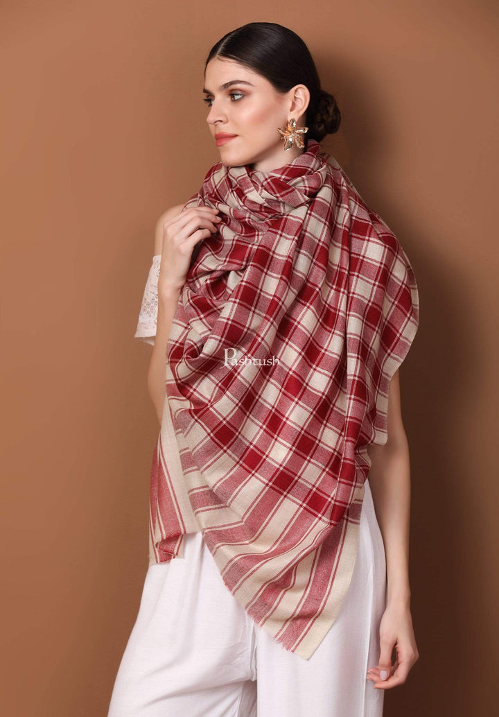 Pashtush Store Shawl Pashtush Womens Check Shawl, Ultra Soft and Warm, Fine Wool