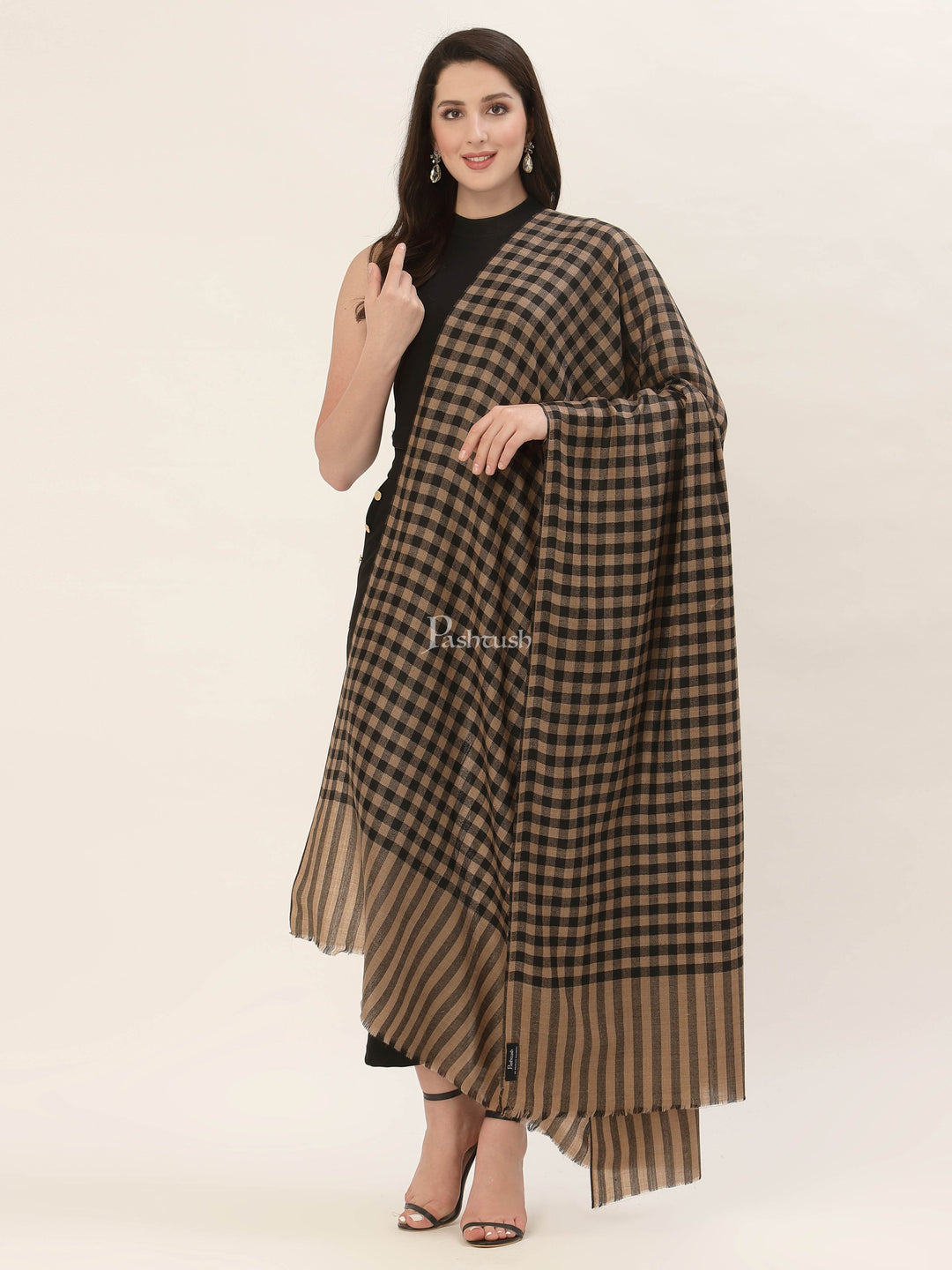 Pashtush India Womens Shawls Pashtush Womens Checkered Shawl, In Extra Soft Fine Wool, Large Size