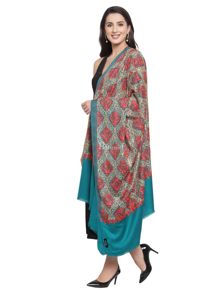 Pashtush India Womens Shawls Pashtush Womens Embroidery Shawl, Aari Embroidery, Arabic Blue