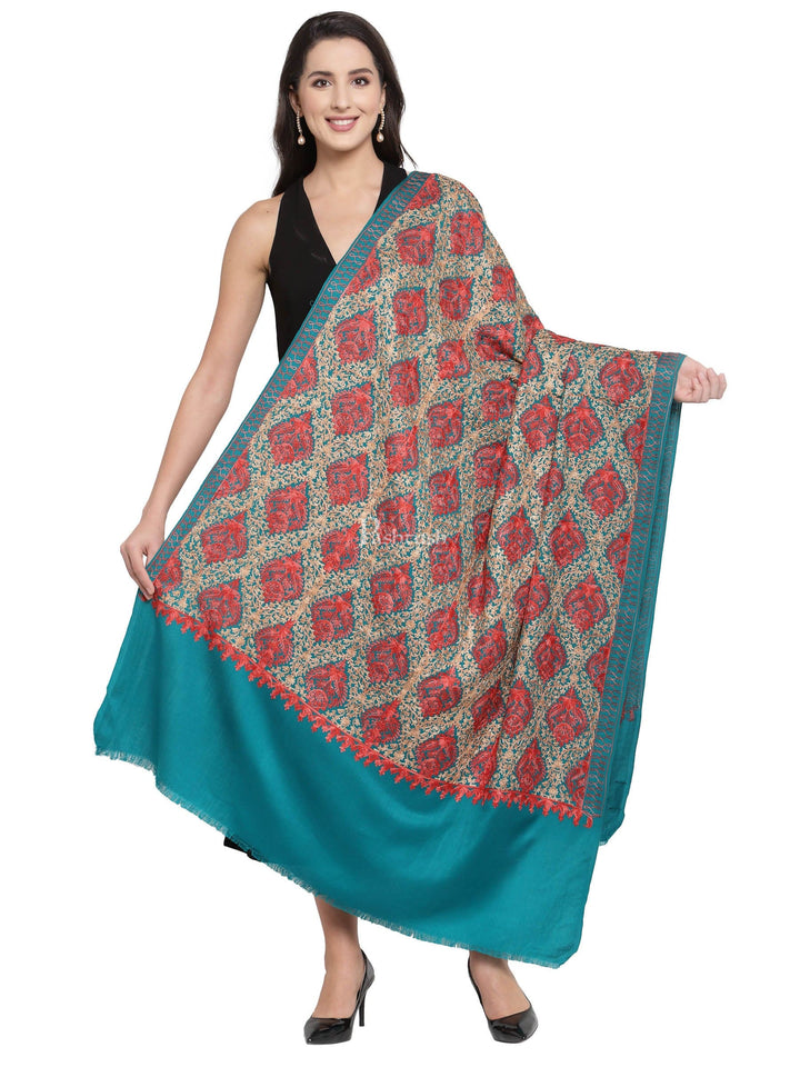 Pashtush India Womens Shawls Pashtush Womens Embroidery Shawl, Aari Embroidery, Arabic Blue