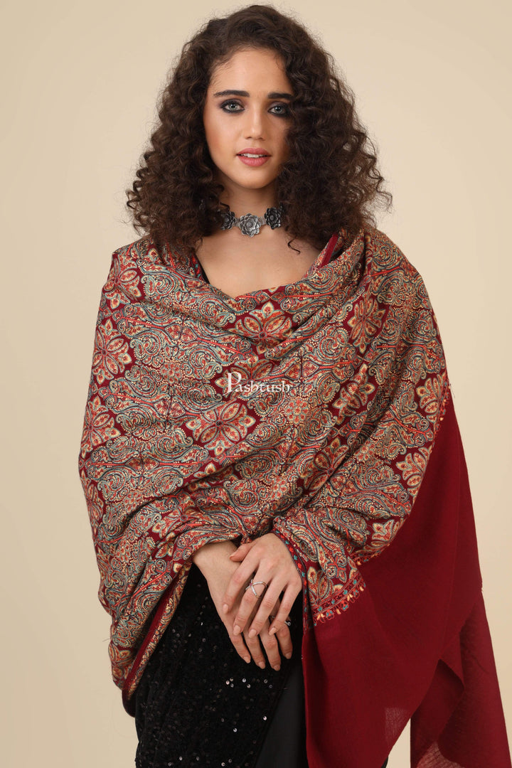 Pashtush India 100x200 Pashtush Womens Embroidery Shawl, Maroon