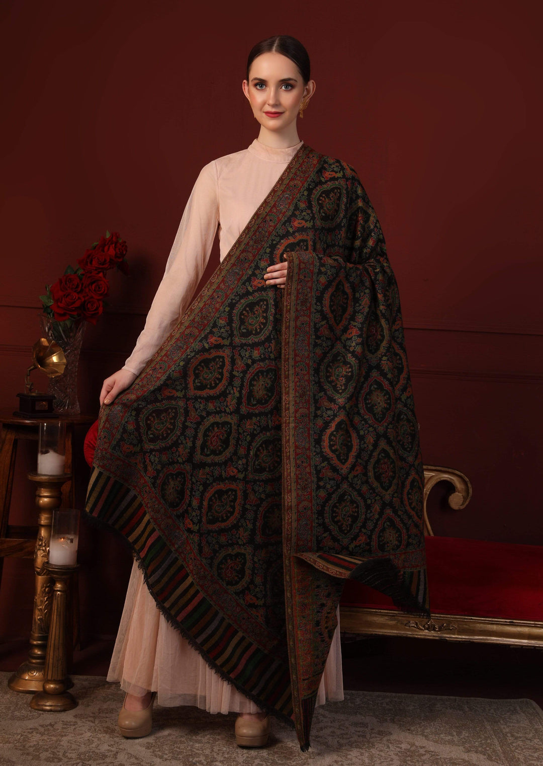 Pashtush India 100x200 Pashtush Womens Extra Fine Kaani Shawl, Pure Wool, Woolmark Certificate