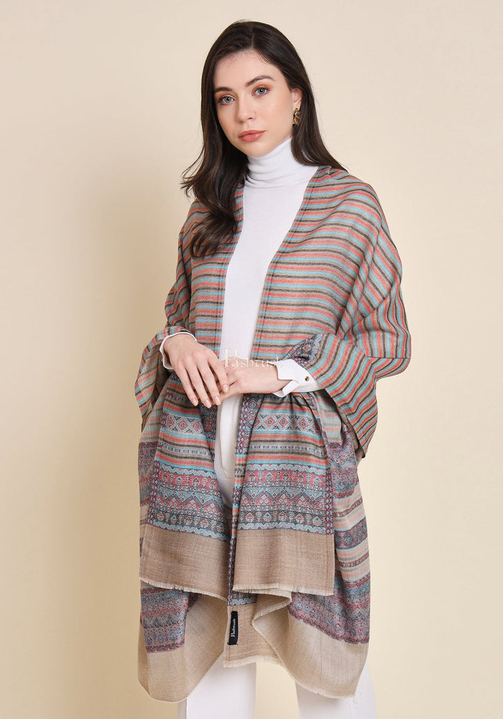 Pashtush India Womens Shawls Pashtush Womens Extra Fine Wool Shawl, Aztec Weave Design, Multicolour