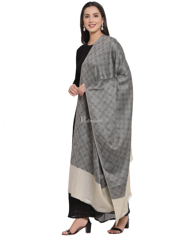 Pashtush India Womens Shawls Pashtush Womens Extra Fine Wool Shawl, Jacquard, Soft, Warm And Ultra Light Weight