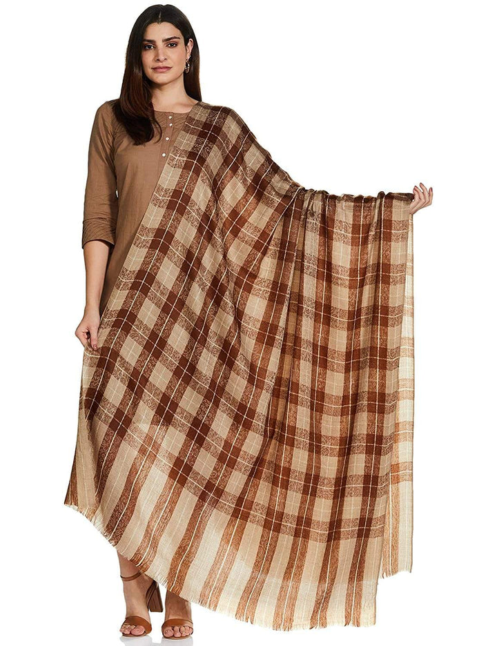 Pashtush India 114x228 Pashtush Womens Extra Fine Wool Shawl, Soft and Warm, Choco Checks, ( Large Wrap Size )