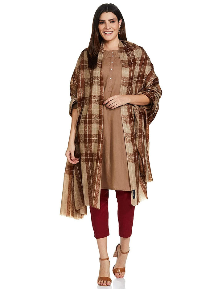 Pashtush India 114x228 Pashtush Womens Extra Fine Wool Shawl, Soft and Warm, Choco Checks, ( Large Wrap Size )