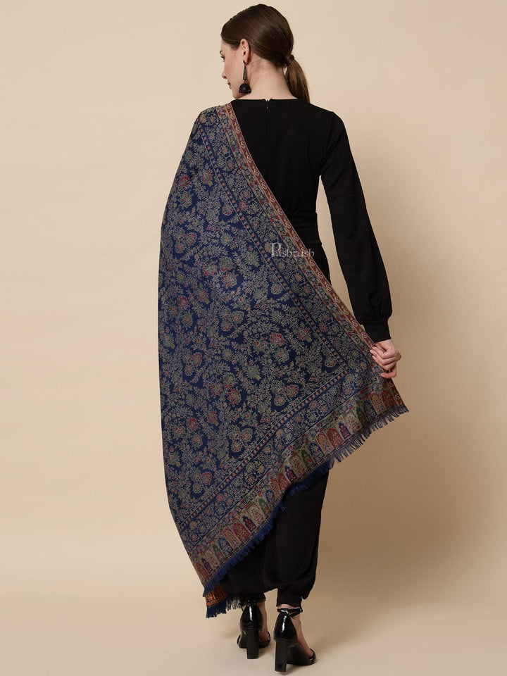 Pashtush India Womens Shawls Pashtush Womens Faux Pashmina Ethnic Weave Shawl, Navy Blue