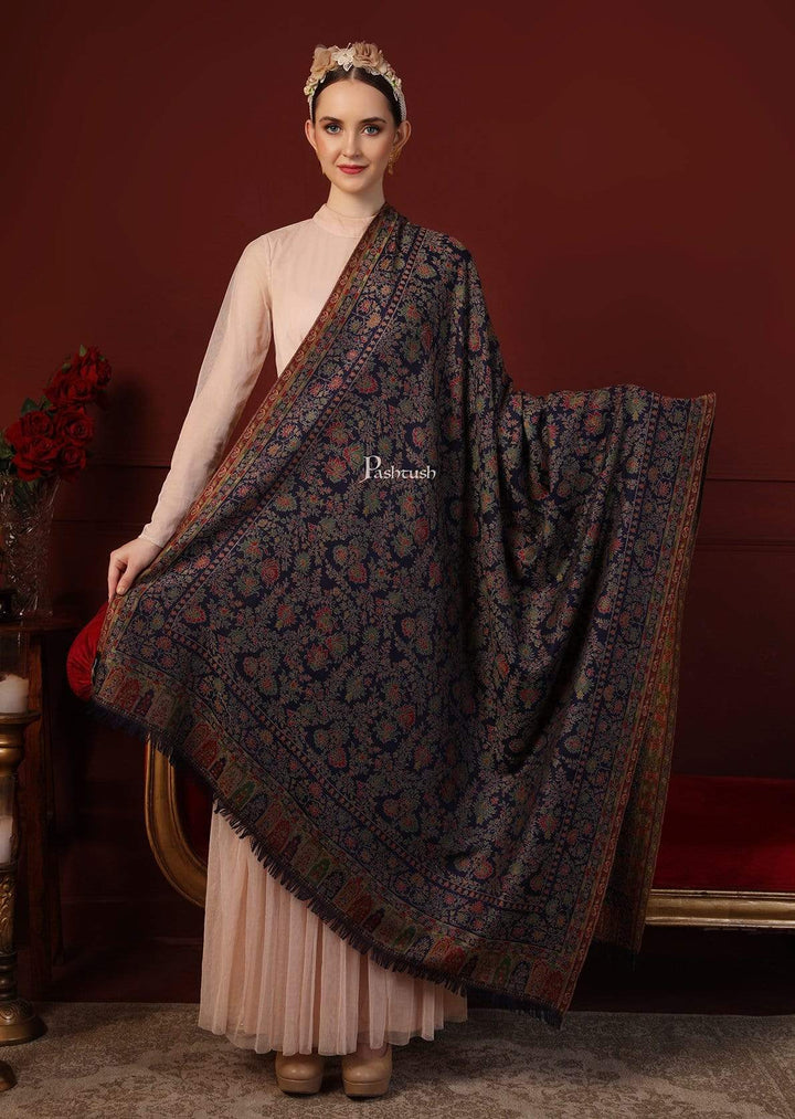 Pashtush India 100x200 Pashtush Womens Faux Pashmina Kaani Weave Shawl, Navy Blue