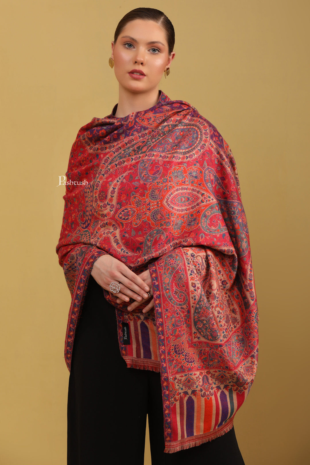 Pashtush India Womens Shawls Pashtush Womens Faux Pashmina Shawl, Ethnic Pasiley Weave Design, Multicolour