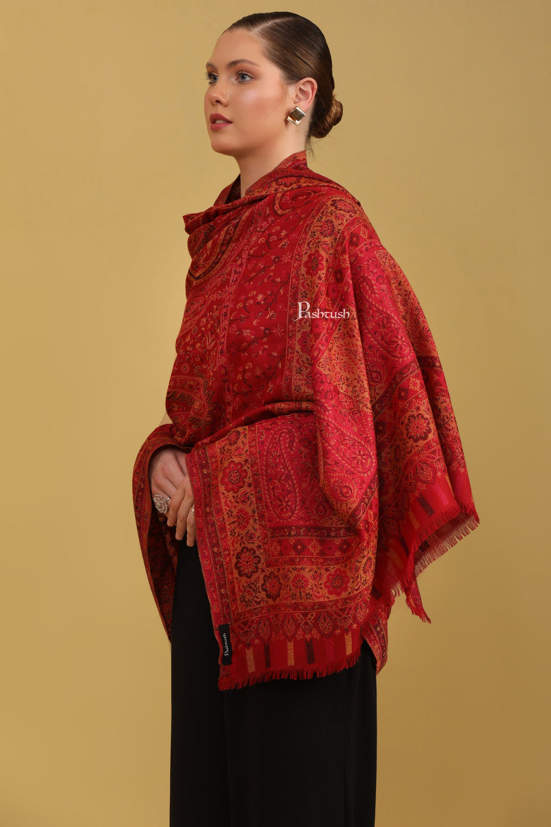 Pashtush India Womens Shawls Pashtush Womens Faux Pashmina Shawl, Ethnic Weave Design, Maroon