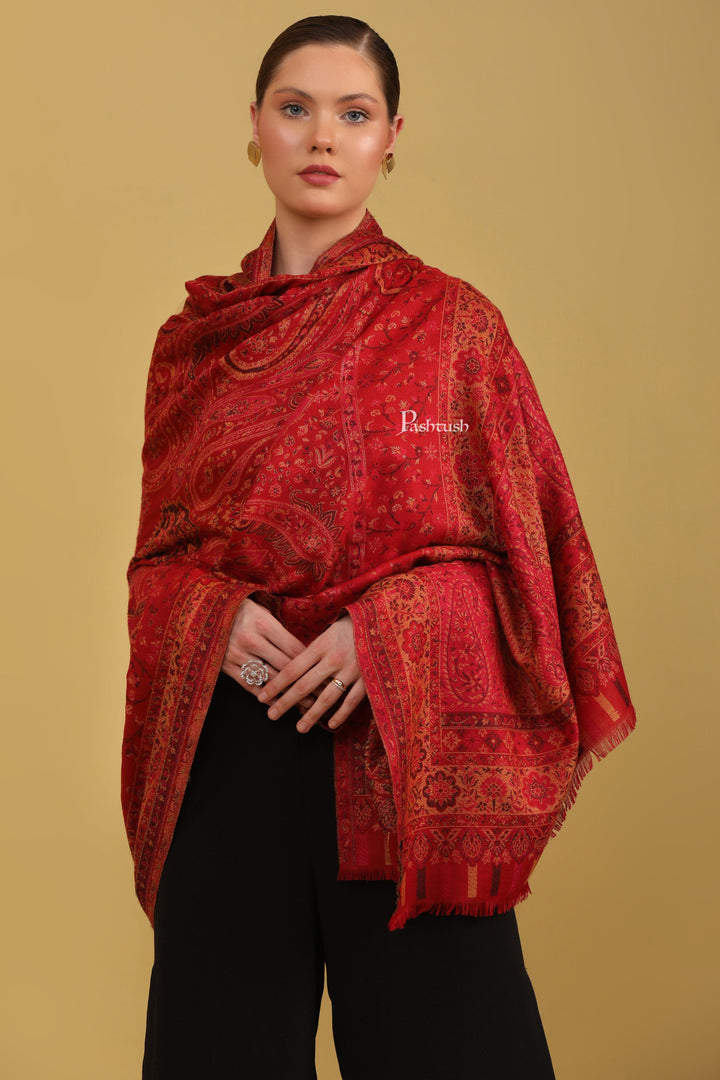 Pashtush India Womens Shawls Pashtush Womens Faux Pashmina Shawl, Ethnic Weave Design, Maroon