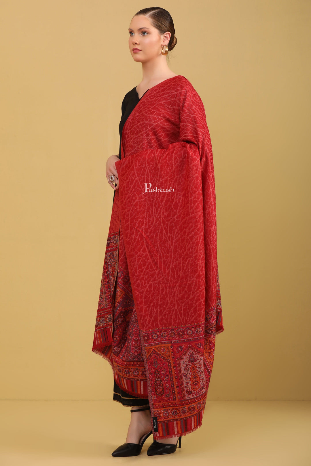 Pashtush India Womens Shawls Pashtush Womens Faux Pashmina Shawl, Ethnic Weave Design, Maroon