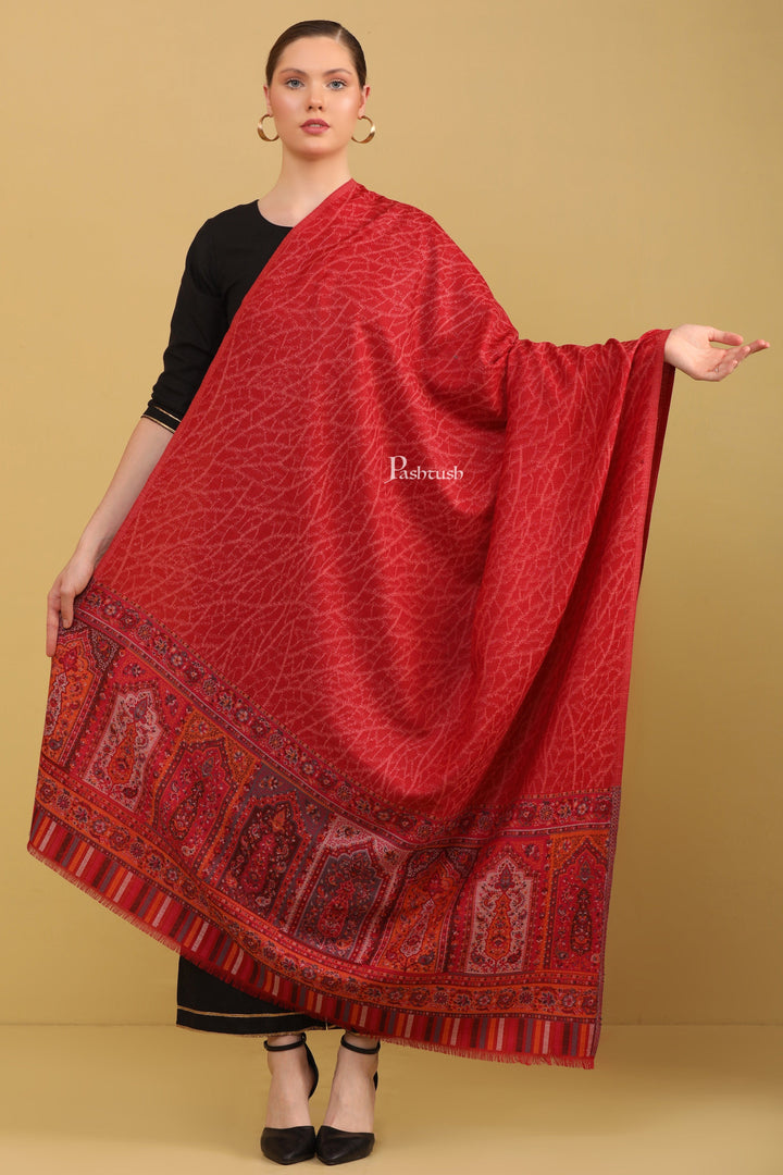 Pashtush India Womens Shawls Pashtush Womens Faux Pashmina Shawl, Ethnic Weave Design, Maroon