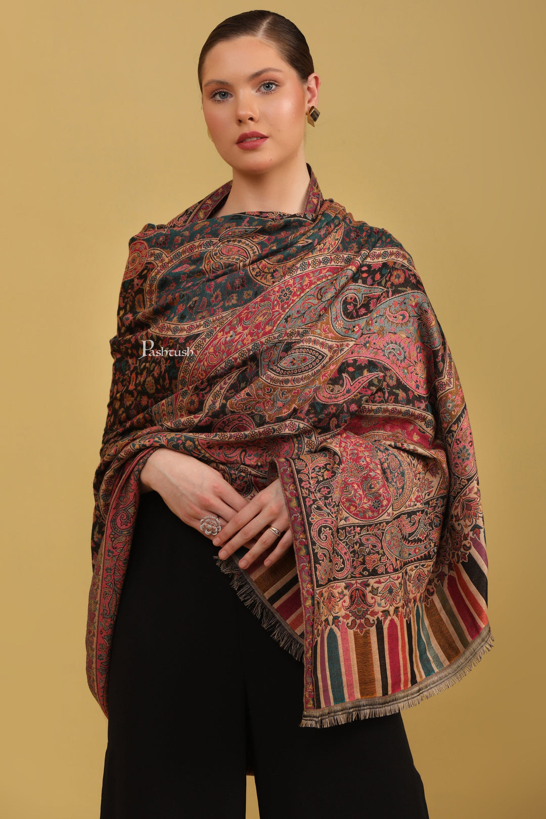 Pashtush India Womens Shawls Pashtush Womens Faux Pashmina Shawl, Ethnic Weave Design, Multicolour