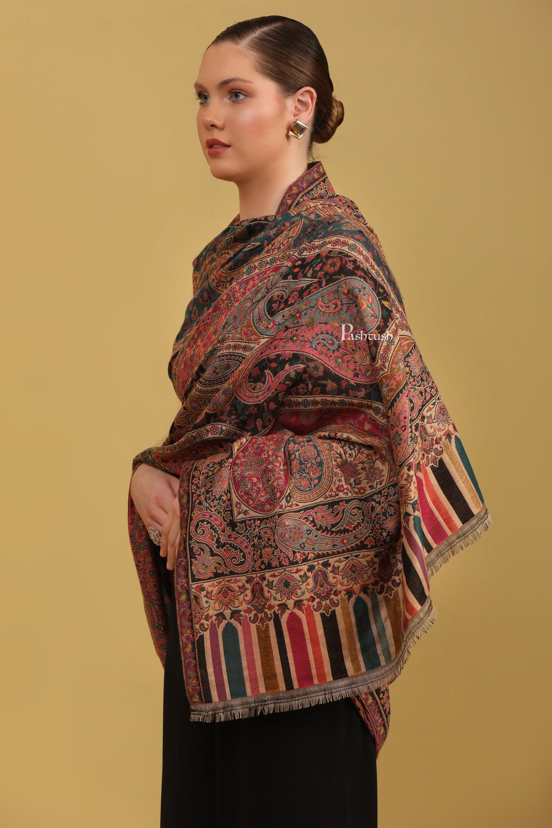 Pashtush India Womens Shawls Pashtush Womens Faux Pashmina Shawl, Ethnic Weave Design, Multicolour