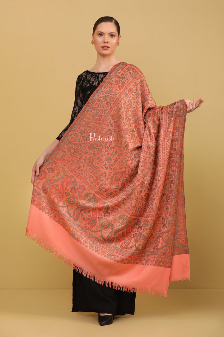 Pashtush India Womens Shawls Pashtush Womens Faux Pashmina Shawl, Jamawar Design, Peach