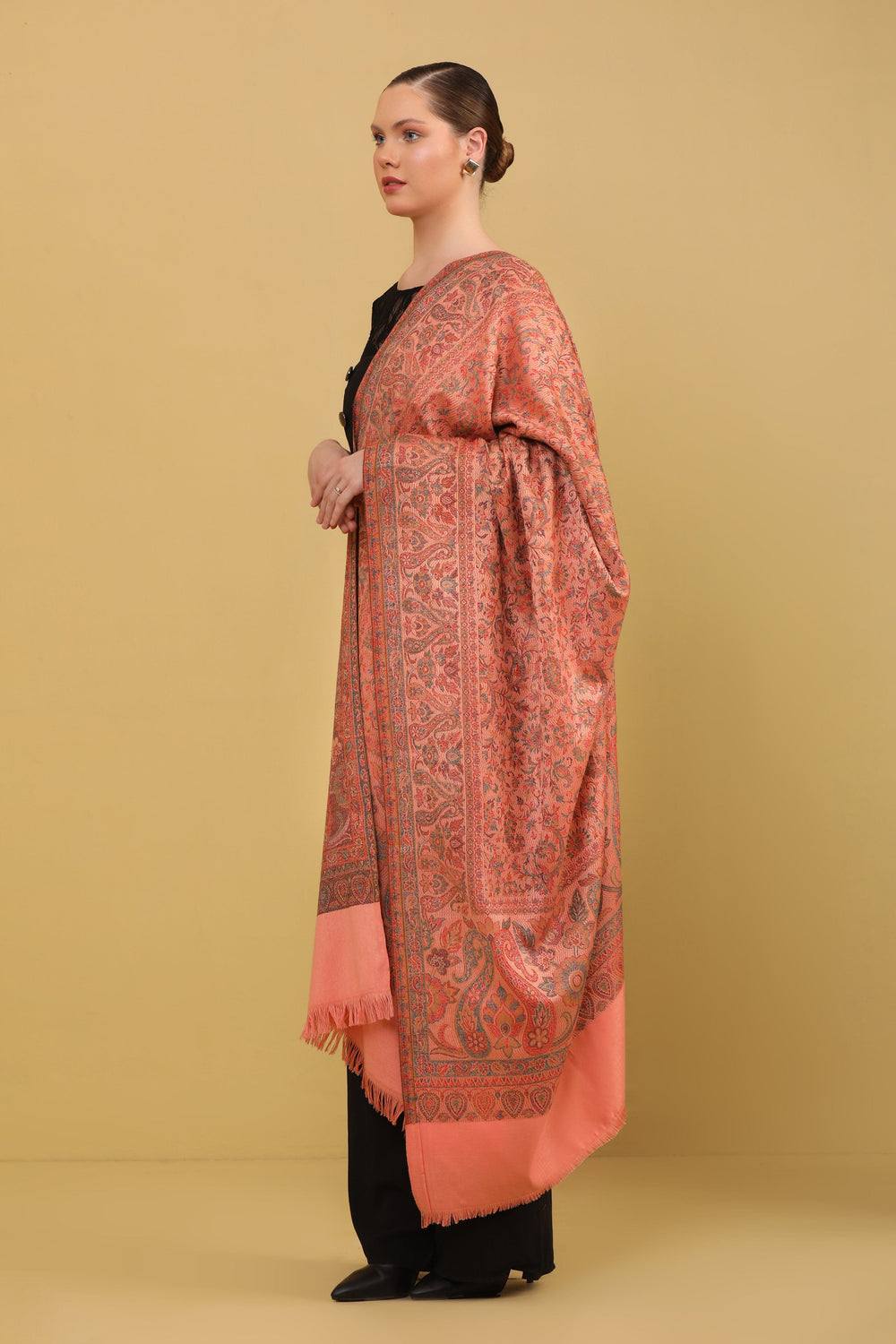 Pashtush India Womens Shawls Pashtush Womens Faux Pashmina Shawl, Jamawar Design, Peach