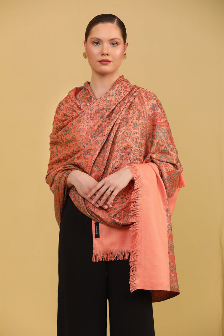 Pashtush India Womens Shawls Pashtush Womens Faux Pashmina Shawl, Jamawar Design, Peach