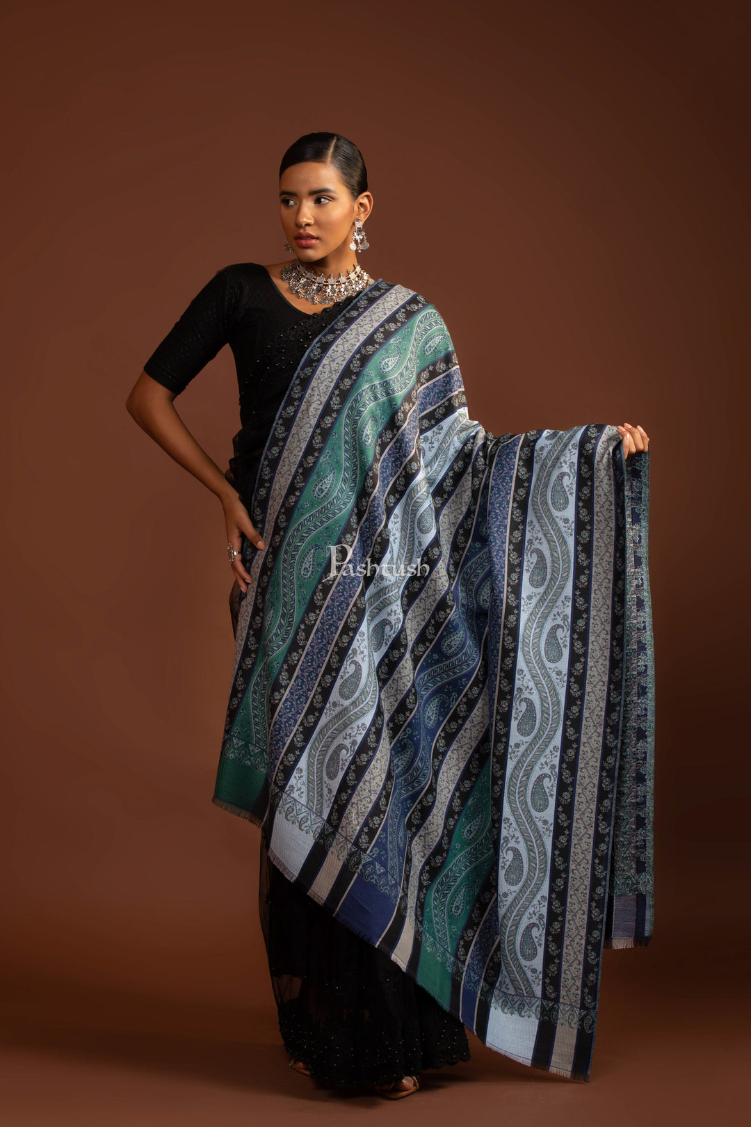 Pashtush India womens scarf and Stoles Pashtush Womens Faux Pashmina Shawl, Multi Stripe Design, Multicolour