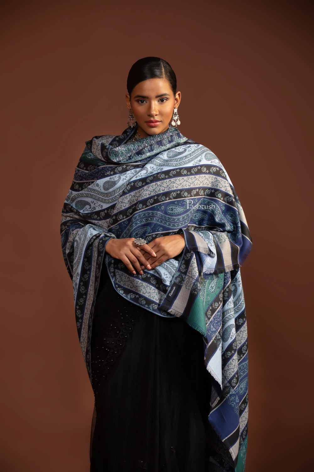 Pashtush India womens scarf and Stoles Pashtush Womens Faux Pashmina Shawl, Multi Stripe Design, Multicolour