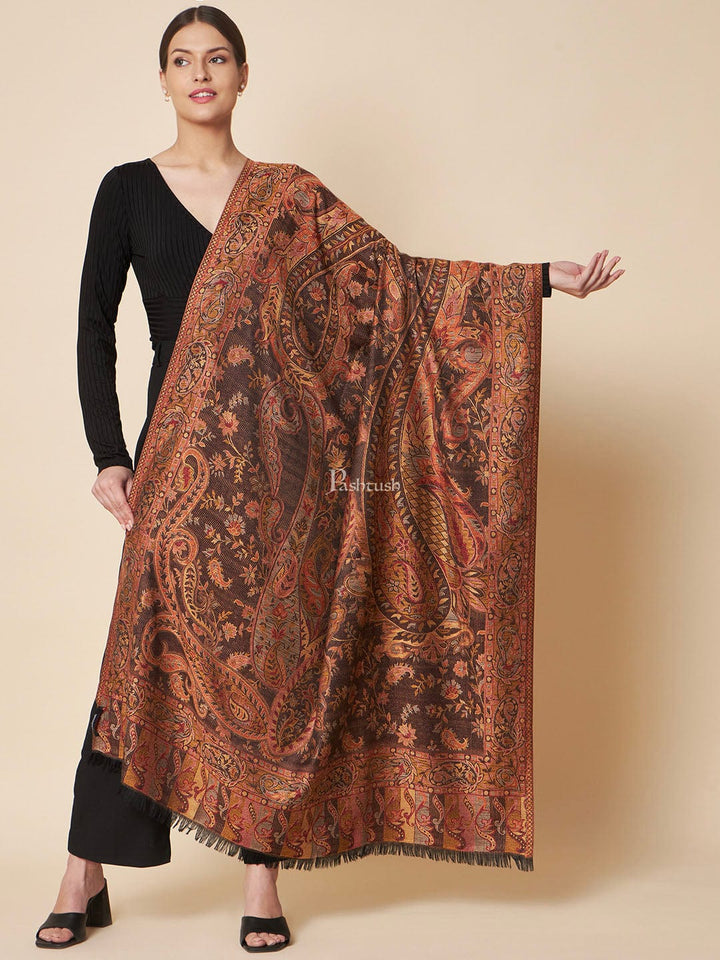 Pashtush India Womens Shawls Pashtush Womens Faux Pashmina Shawl, Rich Jamawar Paisely Design, Black