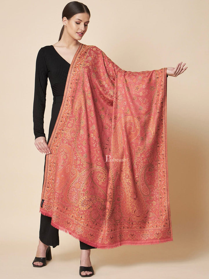 Pashtush India Womens Shawls Pashtush Womens Faux Pashmina Shawl, Rich Jamawar Paisely Design, Morning Rose