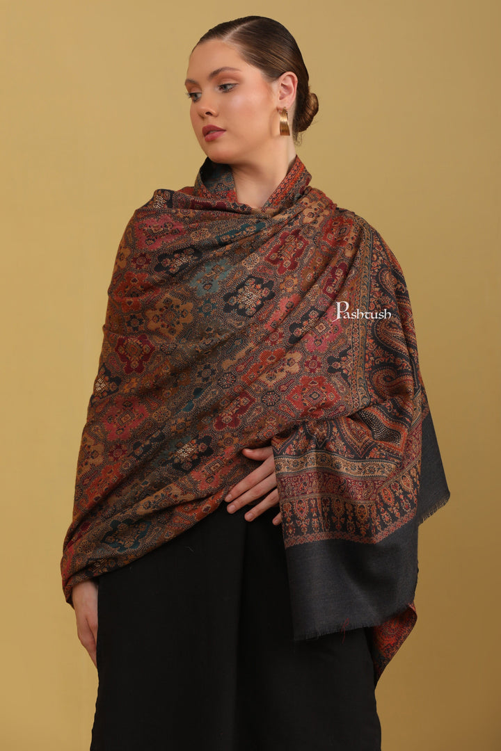 Pashtush India Womens Shawls Pashtush Womens Faux Pashmina Shawl, With Crystal Work, Black