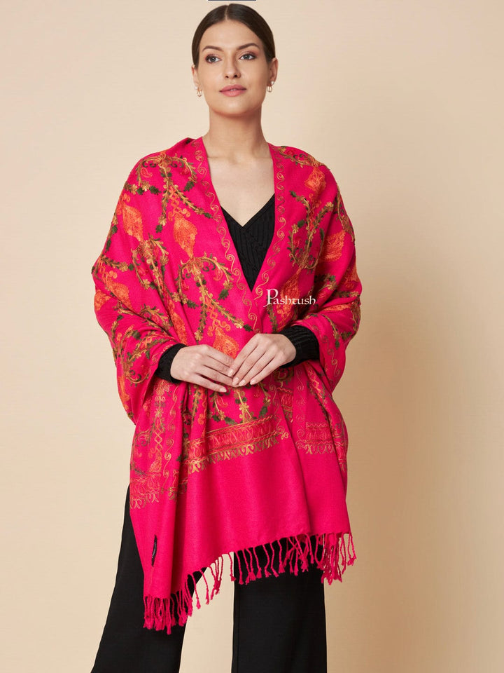 Pashtush India Womens Stoles and Scarves Scarf Pashtush Womens Faux Pashmina Stole, Aari Embroidery Design, Dark Pink
