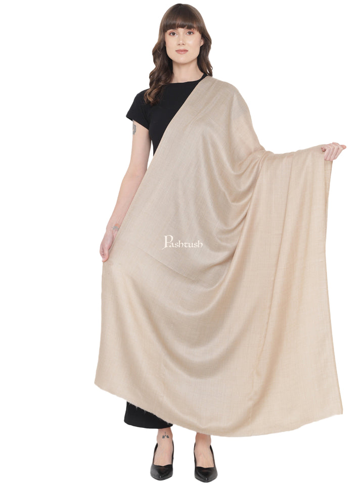 Pashtush India Womens Shawls Pashtush Womens Fine Wool Shawl, Basics, Extra Soft Warm Light Weight, Solid Beige