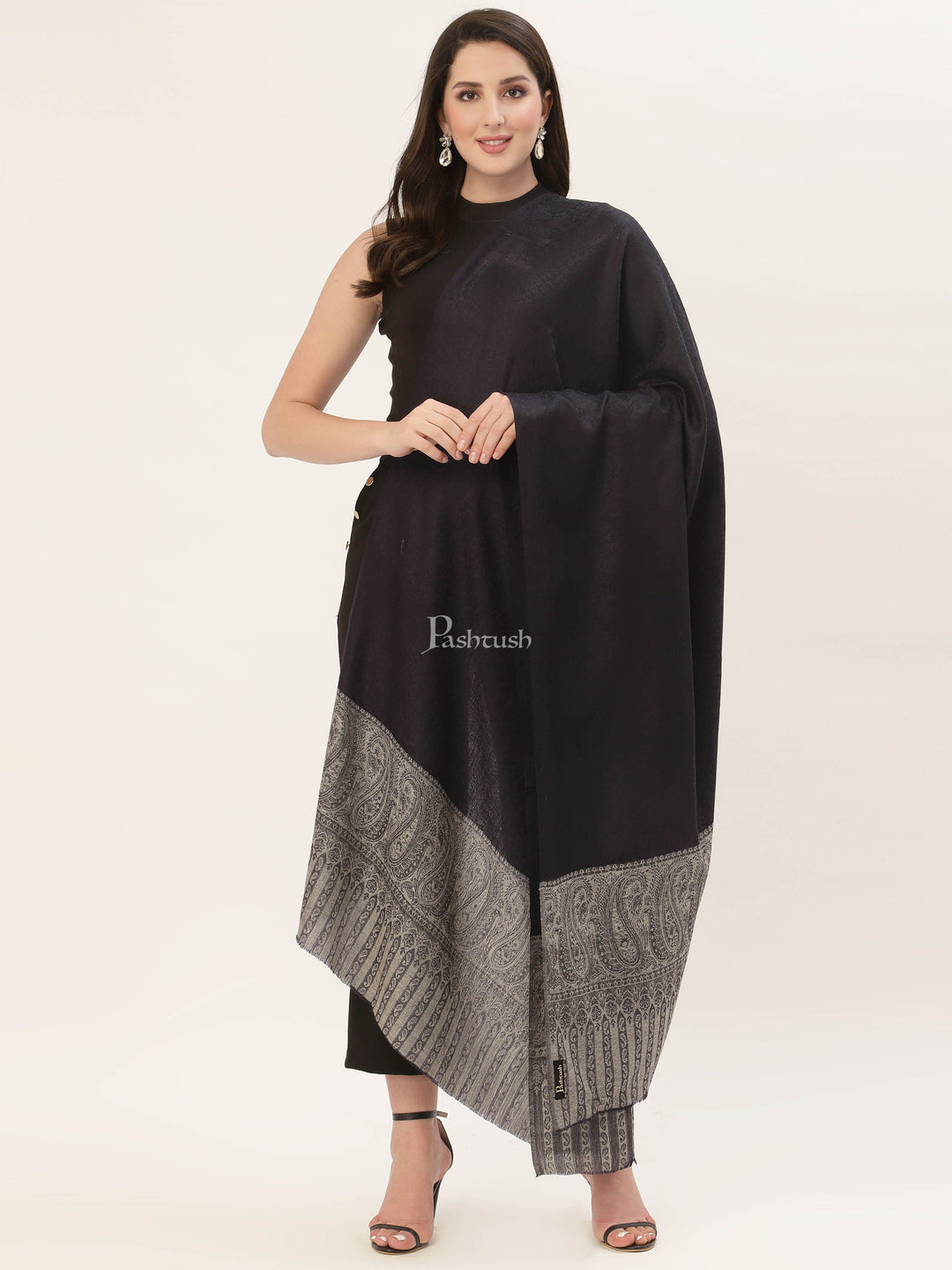 Pashtush India Womens Shawls Pashtush Womens Fine Wool Shawl, Black