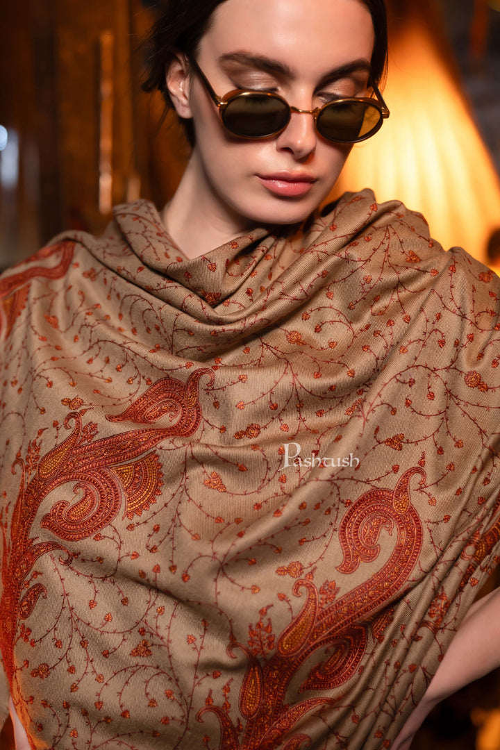 Pashtush India Womens Shawls Pashtush Womens Fine Wool Shawl,  Design, Beige