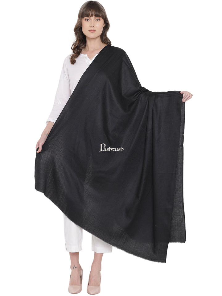 Pashtush India Womens Shawls Pashtush Womens Fine Wool Shawl, Extra Soft Warm - Light Weight, True Black