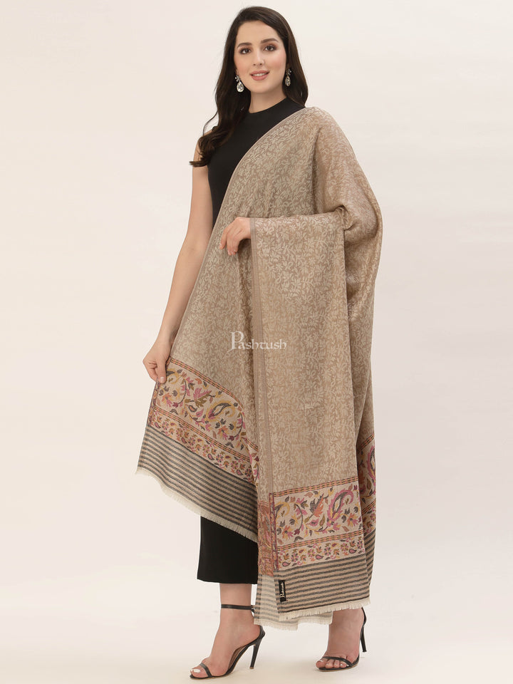 Pashtush India Womens Shawls Pashtush Womens Fine Wool Shawl, With Ethnic Palla Weave