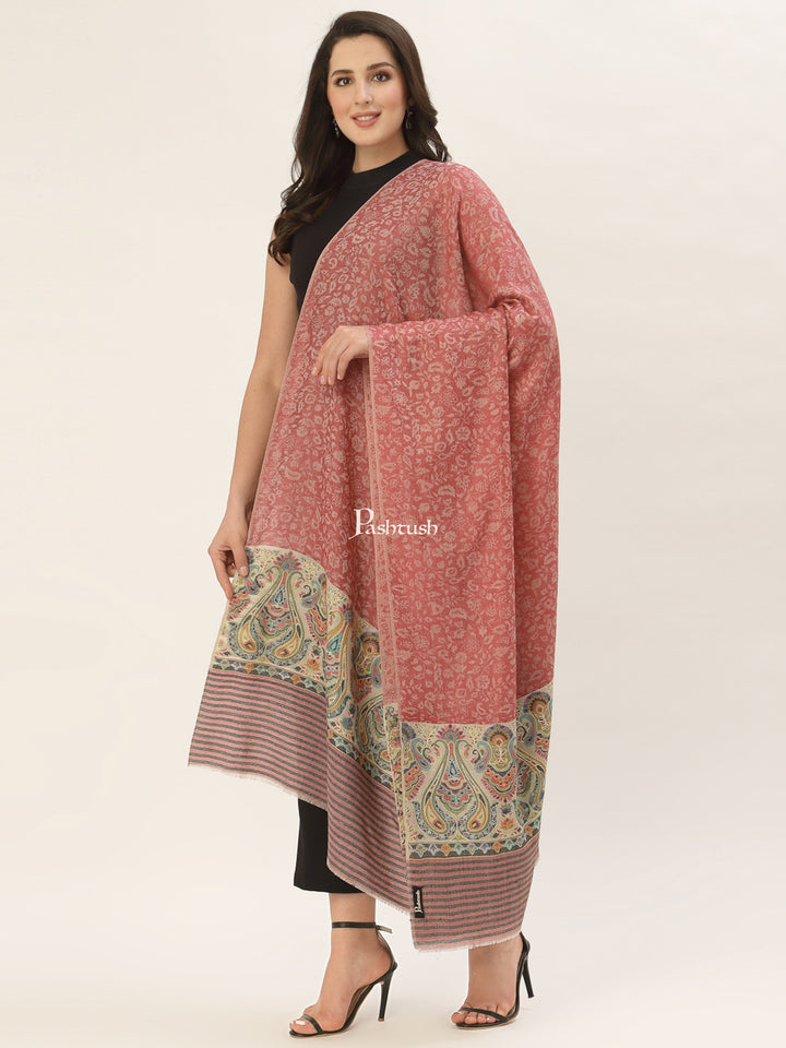 Pashtush India Womens Shawls Pashtush Womens Fine Wool Shawl, With Ethnic Palla Weave