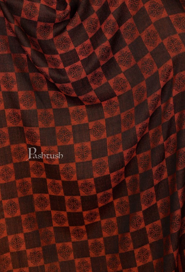 Pashtush India 70x200 Pashtush Womens Fine Wool, Soft and Warm, Checkered stole, Amber Black