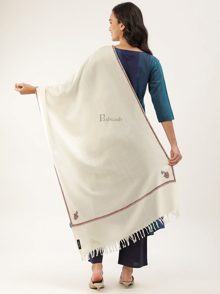 Pashtush India Womens Stoles and Scarves Scarf Pashtush womens Fine Wool Stole, kingri design, Ivory