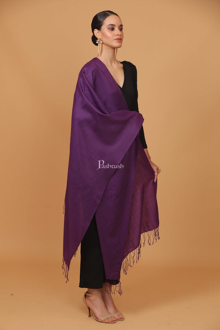 Pashtush India Womens Stoles and Scarves Scarf Pashtush womens Fine Wool stole, plain design, Purple