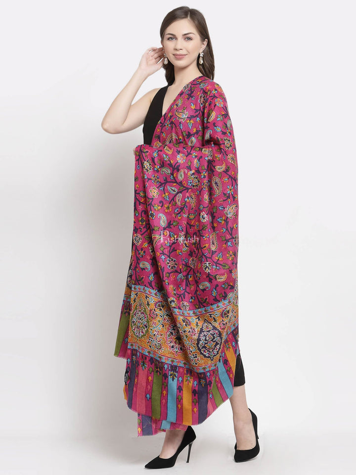 Pashtush India Womens Shawls Pashtush Womens Hand Embroidered Kalamkari Shawl, Fine Wool