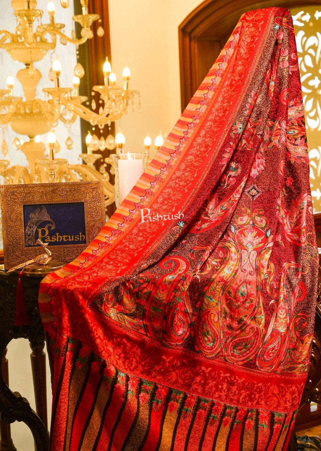 Pashtush Shawl Store Stole Pashtush Womens Handworked, Painted Kalamkari Embroidery Shawl