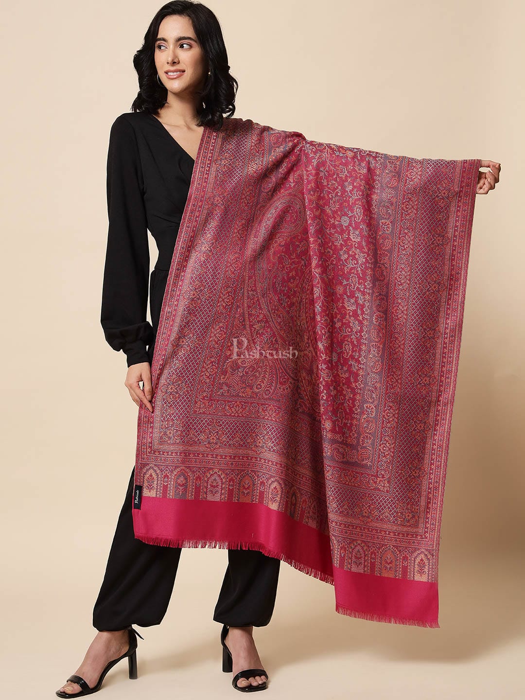 Pashtush India Womens Shawls Pashtush Womens, Jamawar Shawl, Faux Pashmina, Soft and Warm, Pink