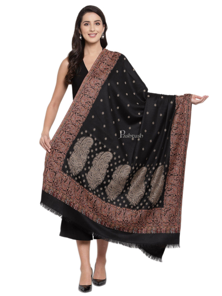 Pashtush India Womens Shawls Pashtush Womens Jamawar Shawl, Soft Faux Pashmina Black