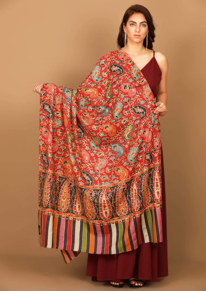 Pashtush Store Shawl Pashtush Womens Kalamkari Outline Embroidery Shawl, Multicoloured