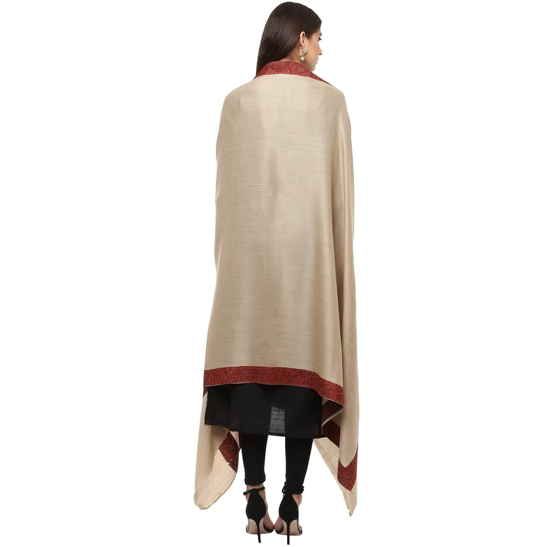 Pashtush India 100x200 Pashtush Womens Kashmiri Embroidery Shawl, 100% Pure Wool Shawls, Taupe