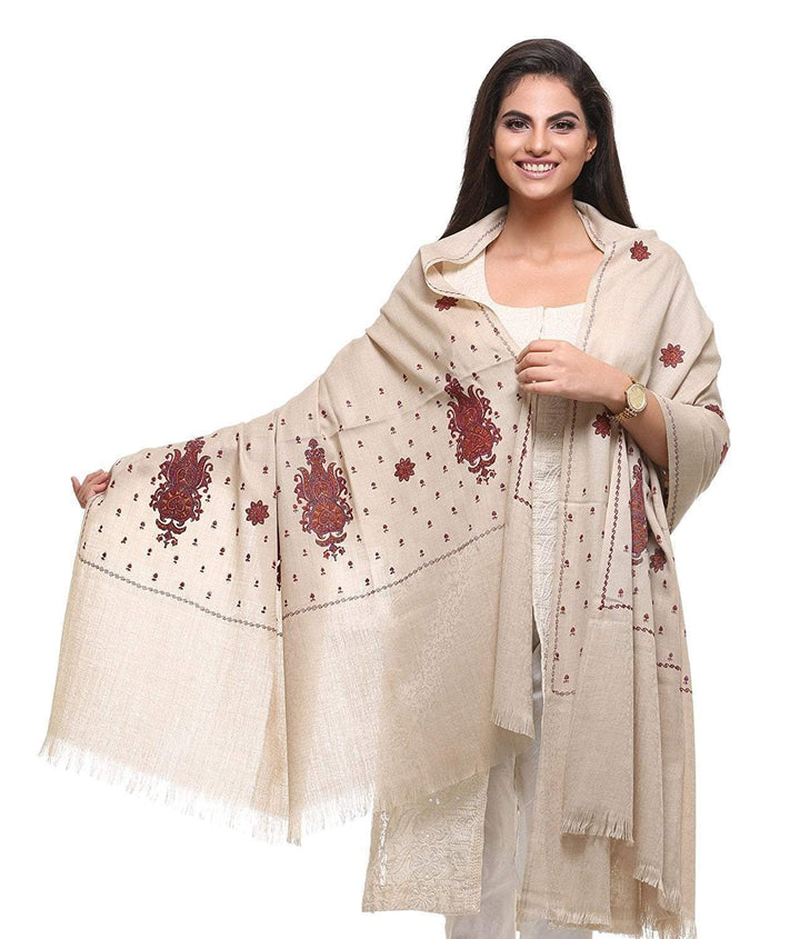 Pashtush India Shawl Pashtush Womens Kashmiri Embroidery Shawl, Beige