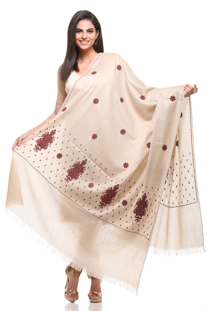 Pashtush Womens Embroidery Shawl, Beige