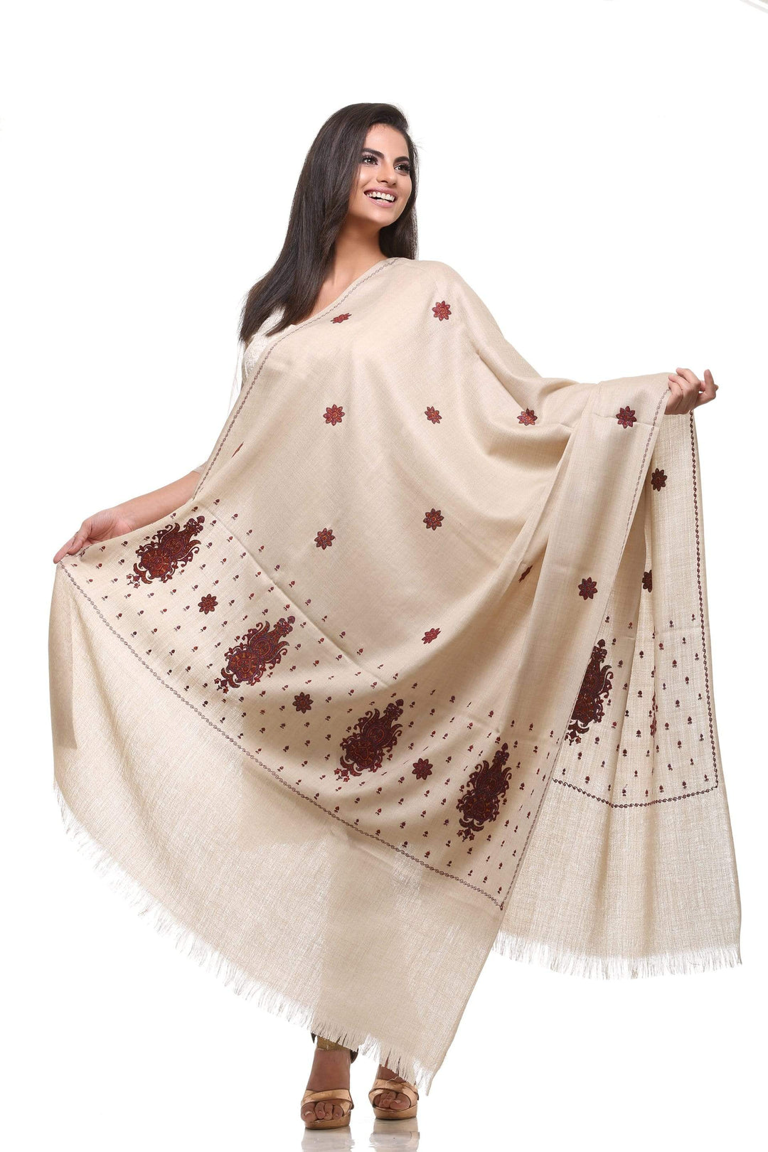 Pashtush Womens Embroidery Shawl, Beige